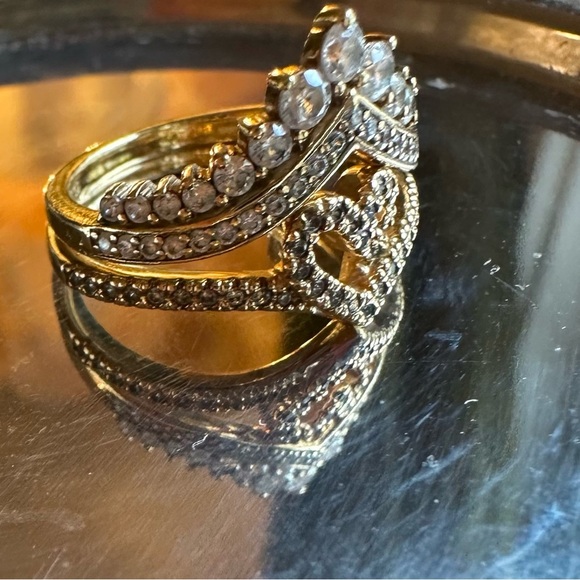 PANDORA 14K Gold Plated Timeless Heart with Tiara Ring Set - Picture 13 of 14